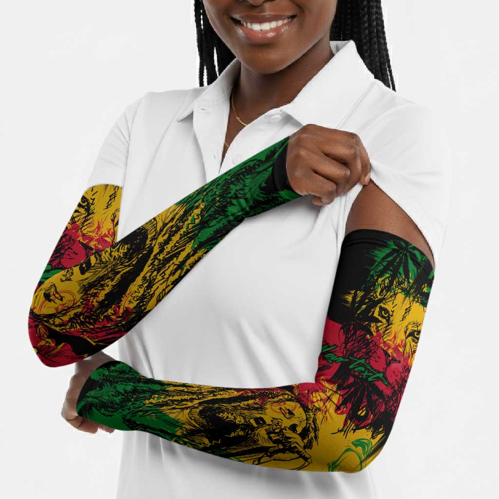 Personalized Rastafarian Lion Legend Bob Arm Sleeves Black Jamaican Reggae Sketch Portrait