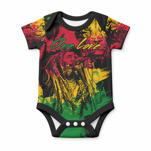 Rastafarian Lion Legend Bob Personalized Baby Onesie Black Jamaican Reggae Festival Sketch Portrait
