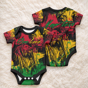 Rastafarian Lion Legend Bob Personalized Baby Onesie Black Jamaican Reggae Festival Sketch Portrait