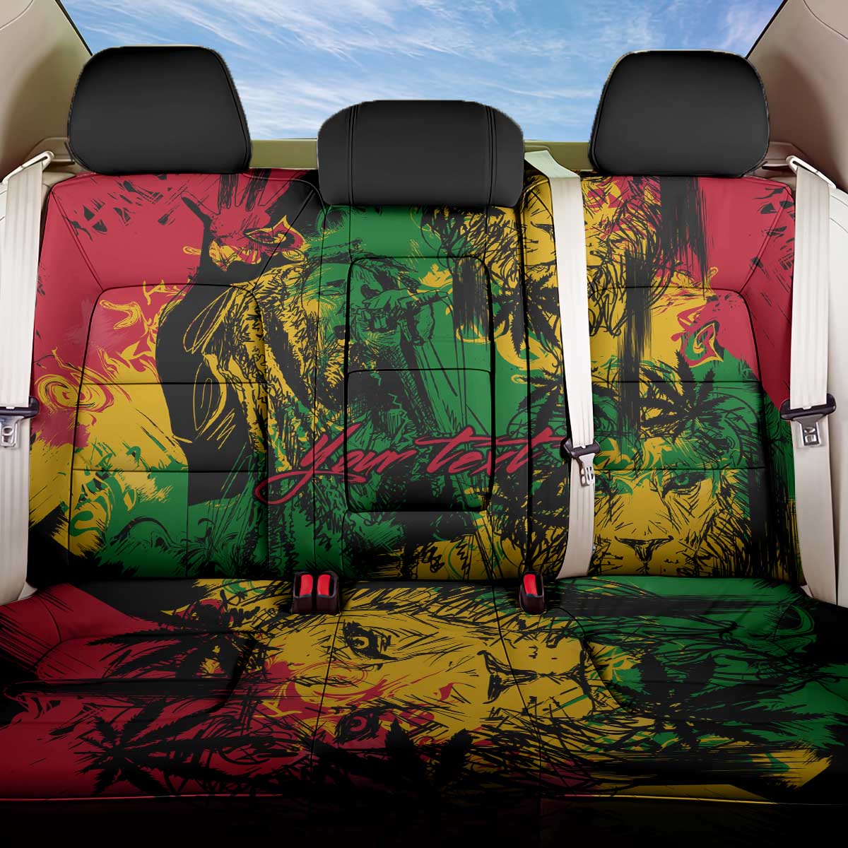 Rastafarian Lion Legend Bob Back Car Seat Cover Black Jamaican Reggae Festival Sketch Portrait