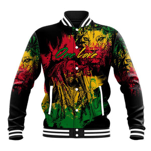 Rastafarian Lion Legend Bob Baseball Jacket Black Jamaican Reggae Festival Sketch Portrait