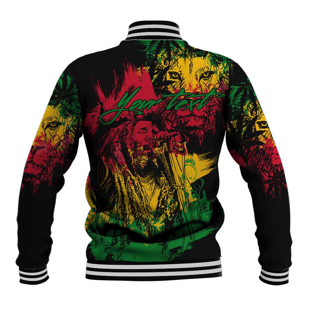 Rastafarian Lion Legend Bob Baseball Jacket Black Jamaican Reggae Festival Sketch Portrait