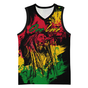Rastafarian Lion Legend Bob Basketball Jersey Black Jamaican Reggae Festival Sketch Portrait LT9