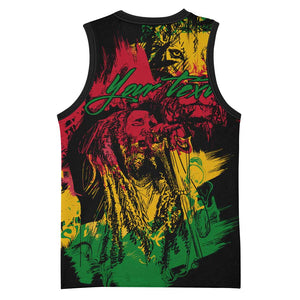 Rastafarian Lion Legend Bob Basketball Jersey Black Jamaican Reggae Festival Sketch Portrait LT9