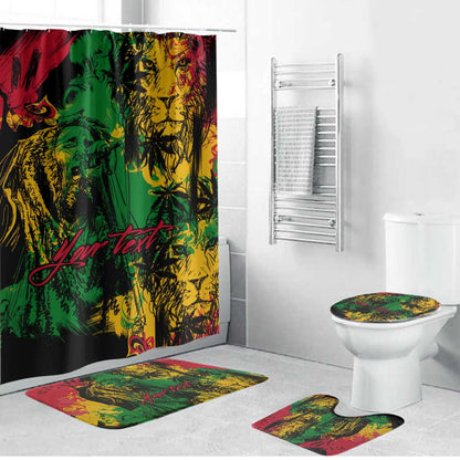 Personalized Rastafarian Lion Legend Bob Bathroom Set Black Jamaican Reggae Sketch Portrait