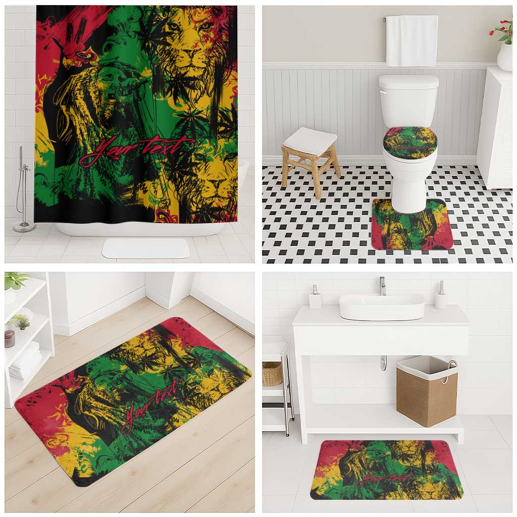 Personalized Rastafarian Lion Legend Bob Bathroom Set Black Jamaican Reggae Sketch Portrait