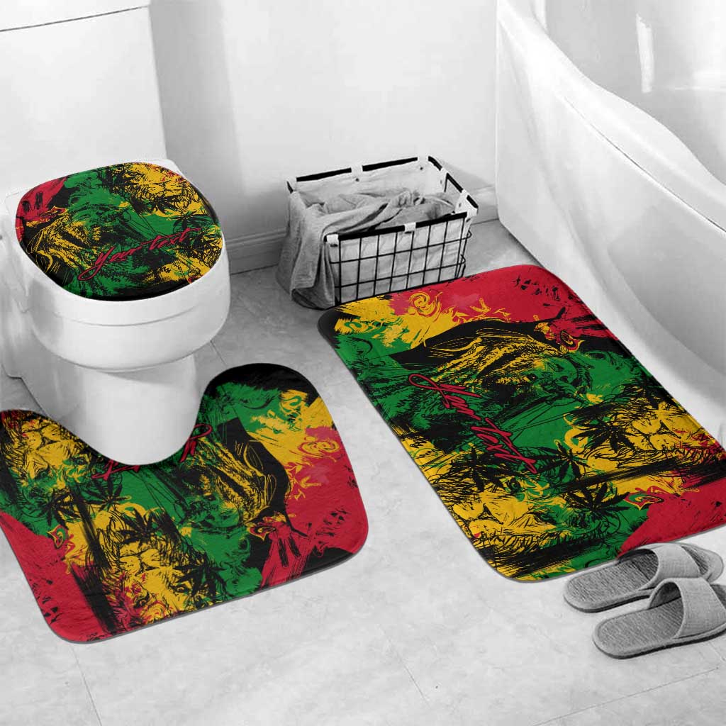 Personalized Rastafarian Lion Legend Bob Bathroom Set Black Jamaican Reggae Sketch Portrait