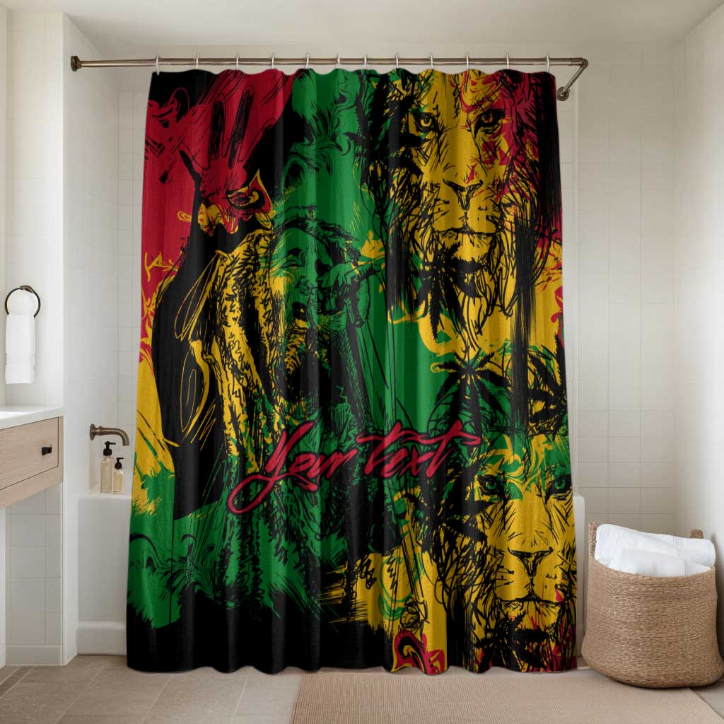 Personalized Rastafarian Lion Legend Bob Bathroom Set Black Jamaican Reggae Sketch Portrait