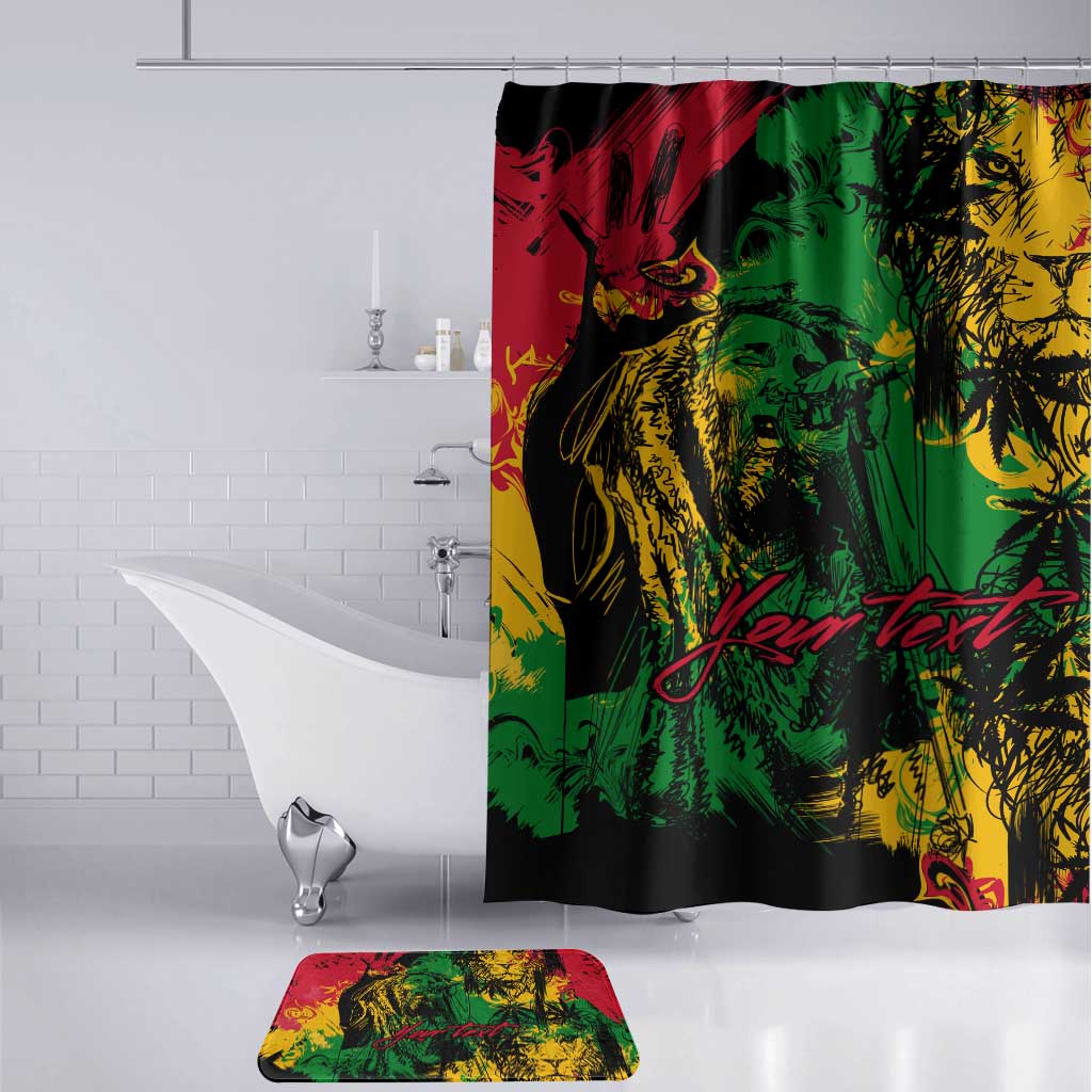 Personalized Rastafarian Lion Legend Bob Bathroom Set Black Jamaican Reggae Sketch Portrait