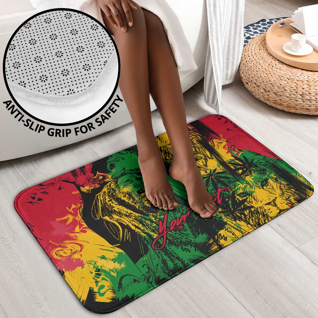 Personalized Rastafarian Lion Legend Bob Bathroom Set Black Jamaican Reggae Sketch Portrait