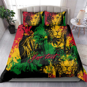 Rastafarian Lion Legend Bob Bedding Set Black Jamaican Reggae Festival Sketch Portrait