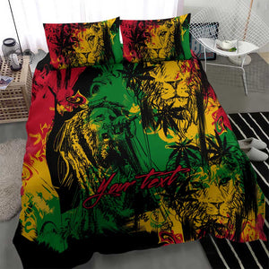 Rastafarian Lion Legend Bob Bedding Set Black Jamaican Reggae Festival Sketch Portrait