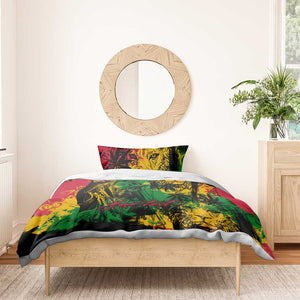 Rastafarian Lion Legend Bob Bedding Set Black Jamaican Reggae Festival Sketch Portrait