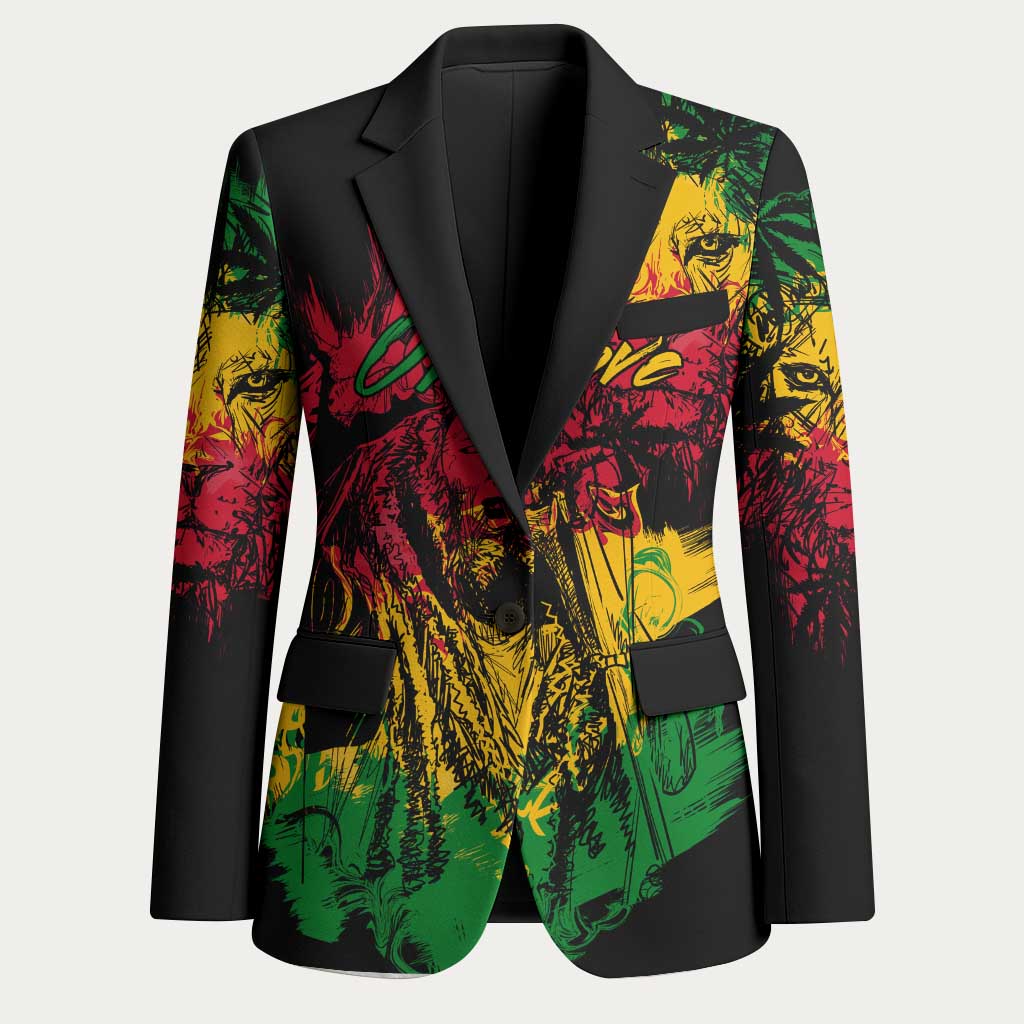 Personalized Rastafarian Lion Legend Bob Blazer Black Jamaican Reggae Sketch Portrait