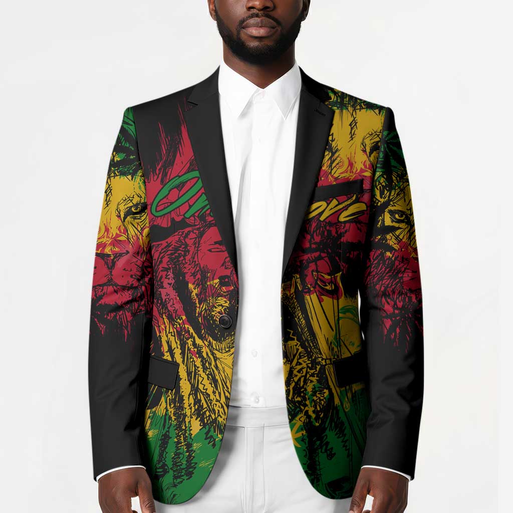 Personalized Rastafarian Lion Legend Bob Blazer Black Jamaican Reggae Sketch Portrait