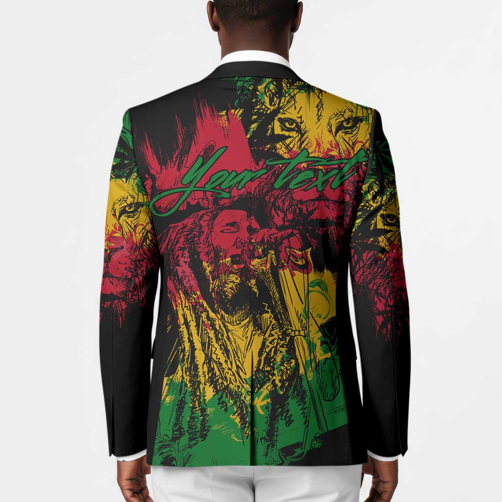 Personalized Rastafarian Lion Legend Bob Blazer Black Jamaican Reggae Sketch Portrait