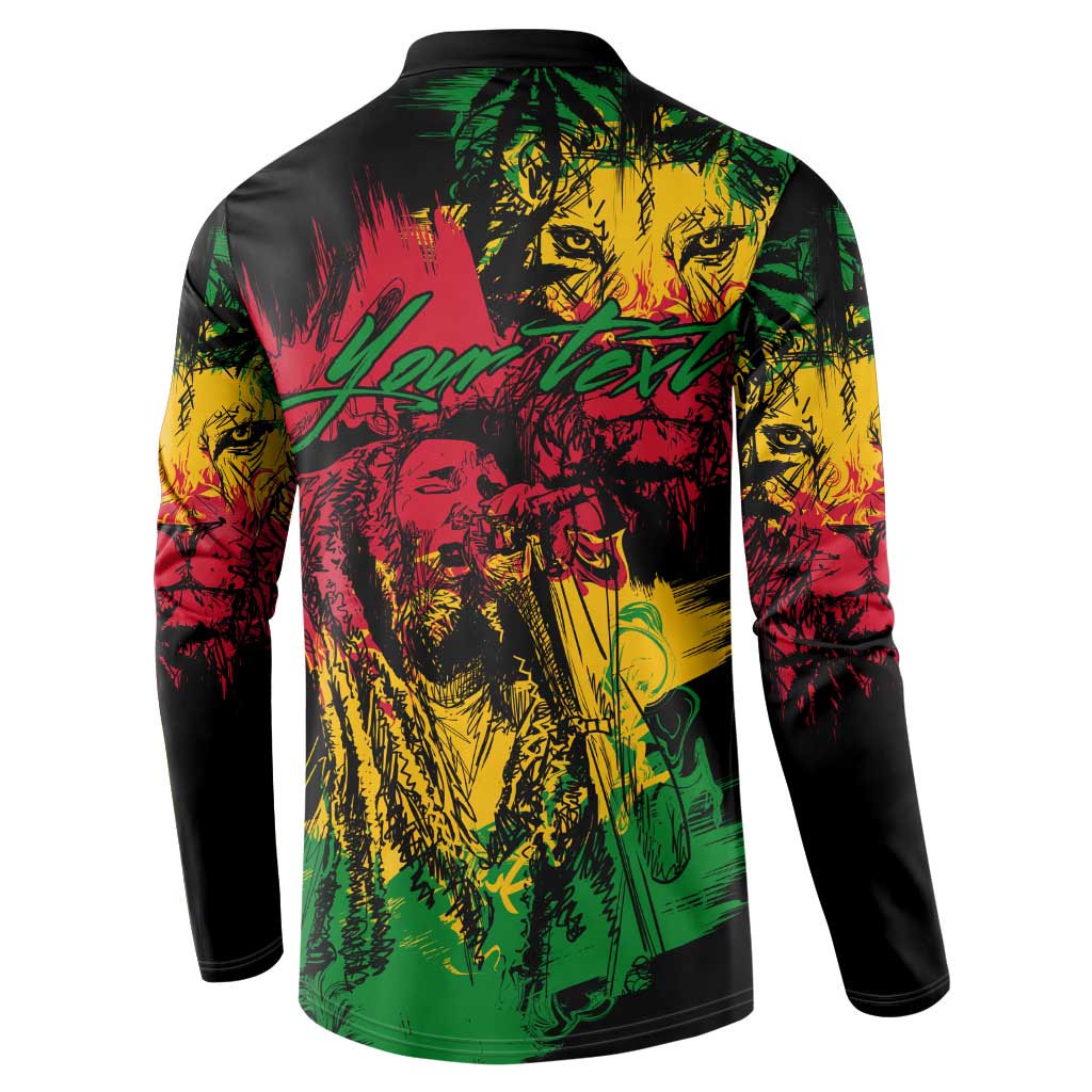 Personalized Rastafarian Lion Legend Bob Button Sweatshirt Black Jamaican Reggae Sketch Portrait
