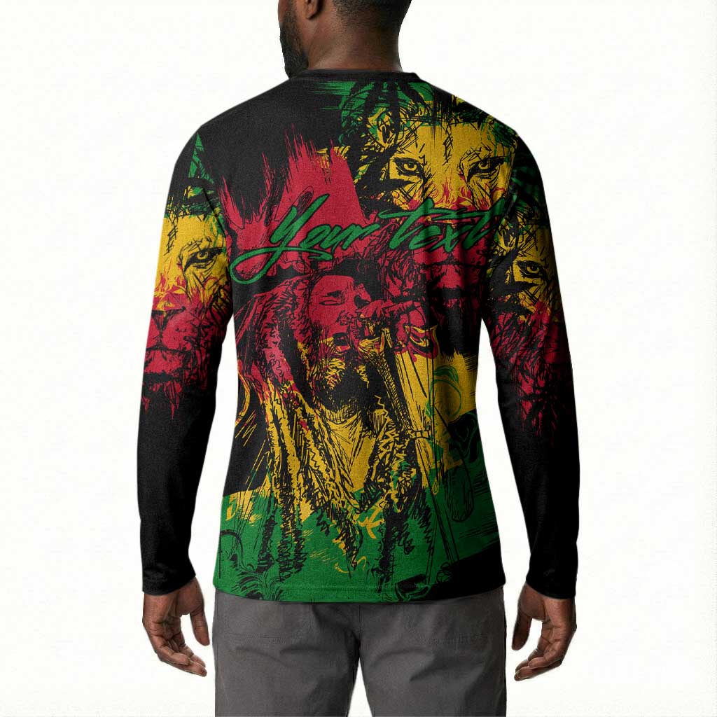 Personalized Rastafarian Lion Legend Bob Button Sweatshirt Black Jamaican Reggae Sketch Portrait