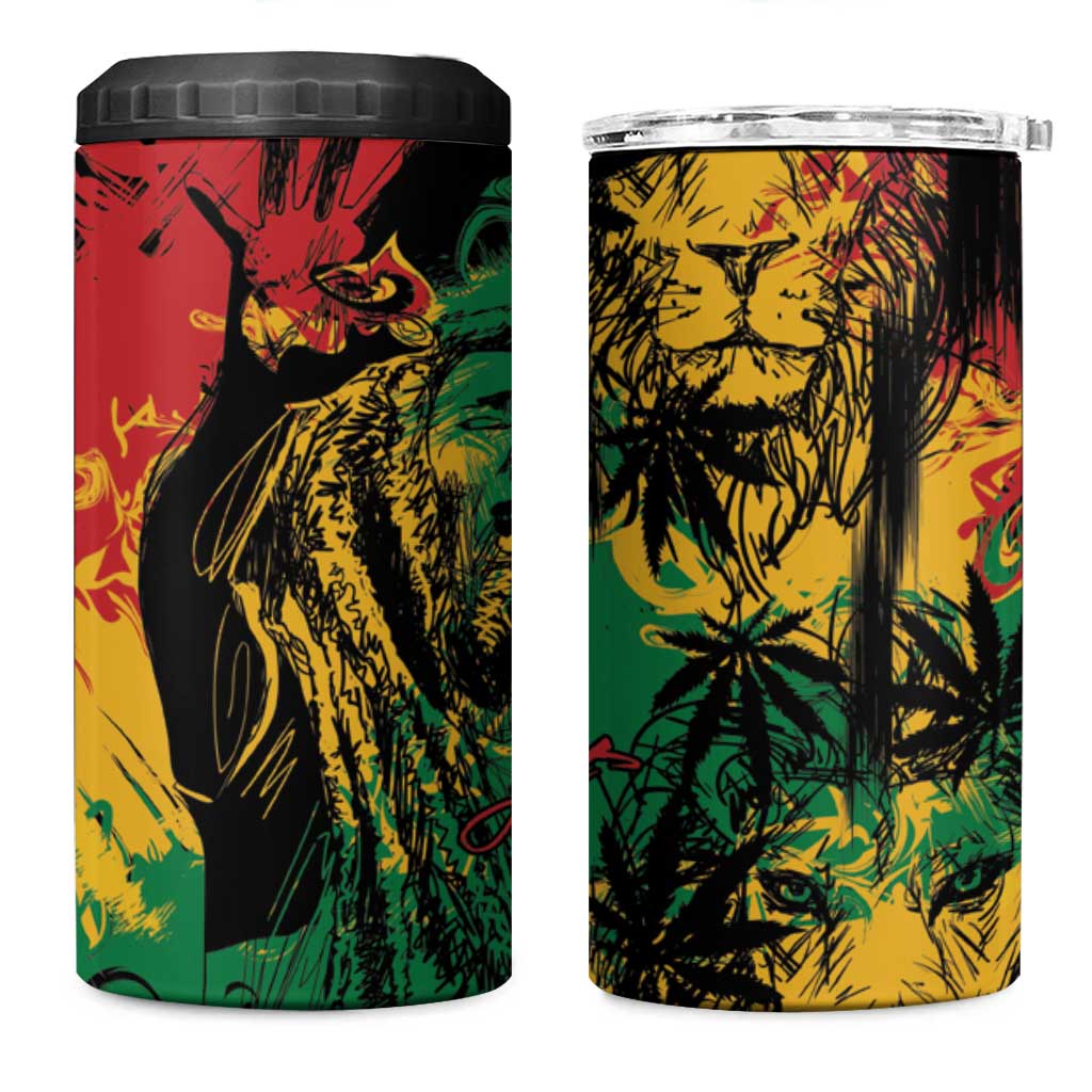 Rastafarian Lion Legend Bob 4 in 1 Can Cooler Tumbler Black Jamaican Reggae Festival Sketch Portrait