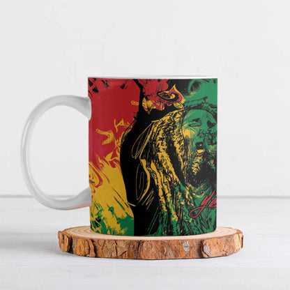 Personalized Rastafarian Lion Legend Bob Ceramic Mug Black Jamaican Reggae Sketch Portrait
