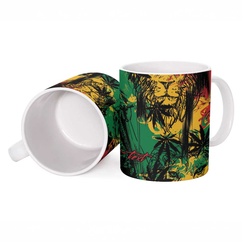 Personalized Rastafarian Lion Legend Bob Ceramic Mug Black Jamaican Reggae Sketch Portrait