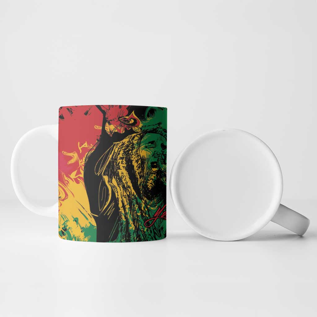 Personalized Rastafarian Lion Legend Bob Ceramic Mug Black Jamaican Reggae Sketch Portrait