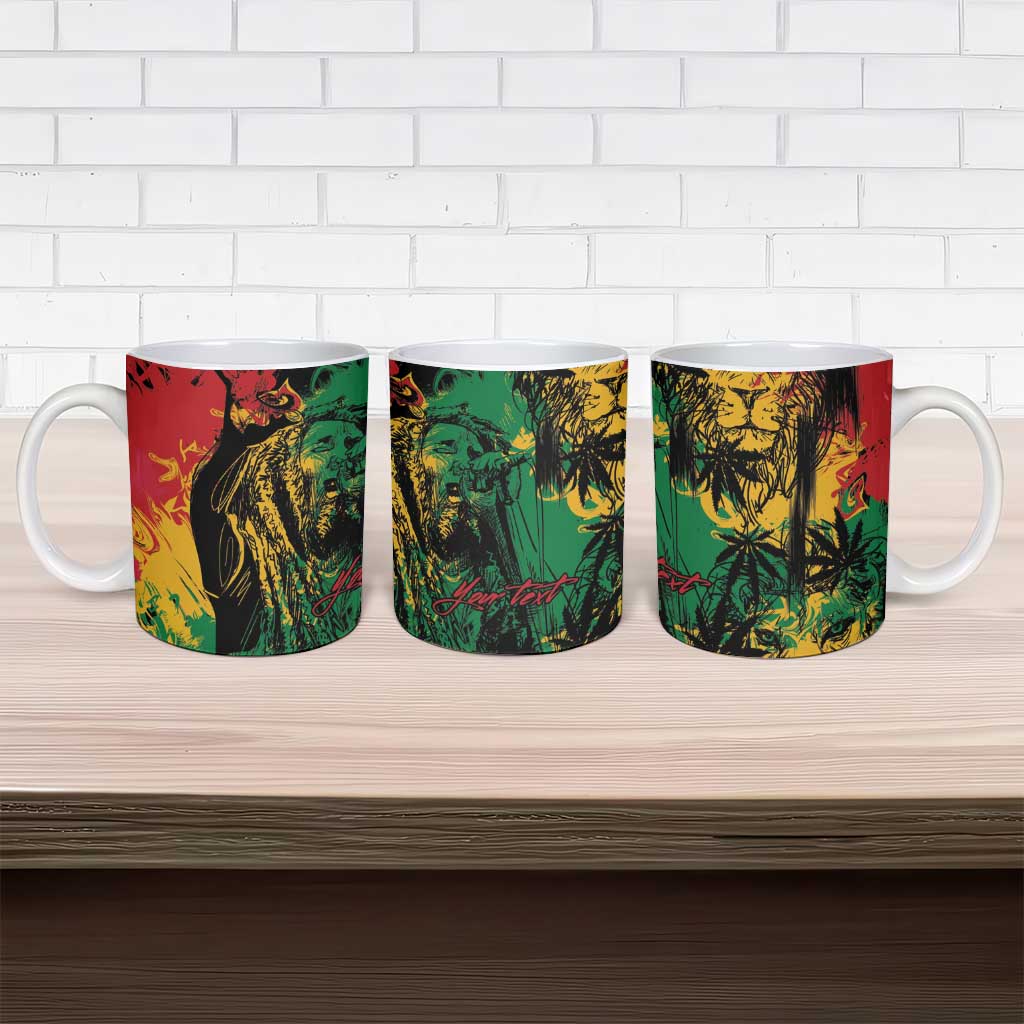 Personalized Rastafarian Lion Legend Bob Ceramic Mug Black Jamaican Reggae Sketch Portrait