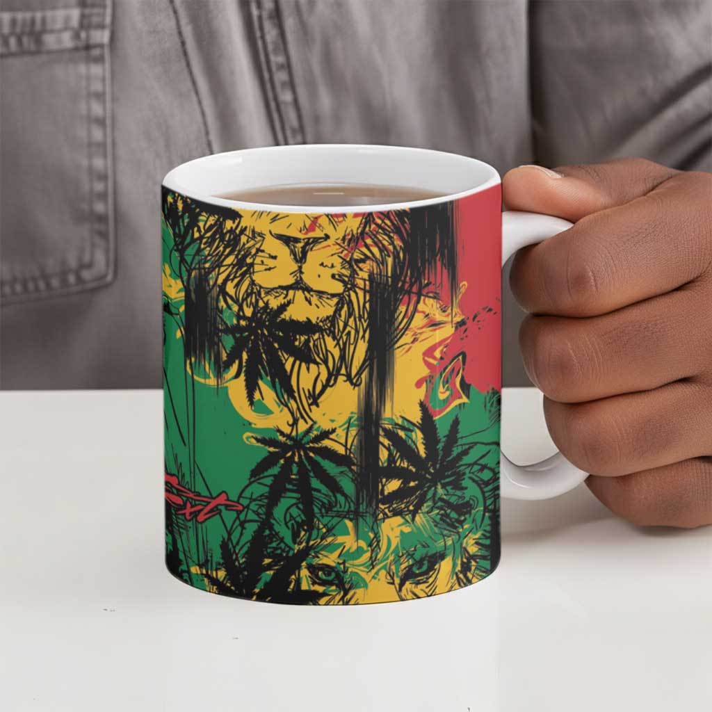 Personalized Rastafarian Lion Legend Bob Ceramic Mug Black Jamaican Reggae Sketch Portrait