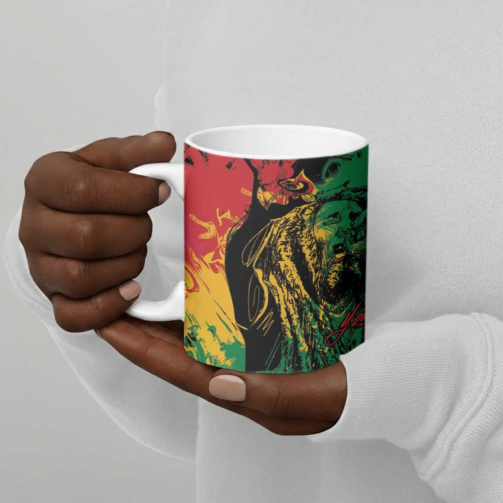 Personalized Rastafarian Lion Legend Bob Ceramic Mug Black Jamaican Reggae Sketch Portrait