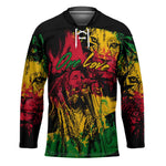 Personalized Rastafarian Lion Legend Bob Hockey Jersey Black Jamaican Reggae Sketch Portrait