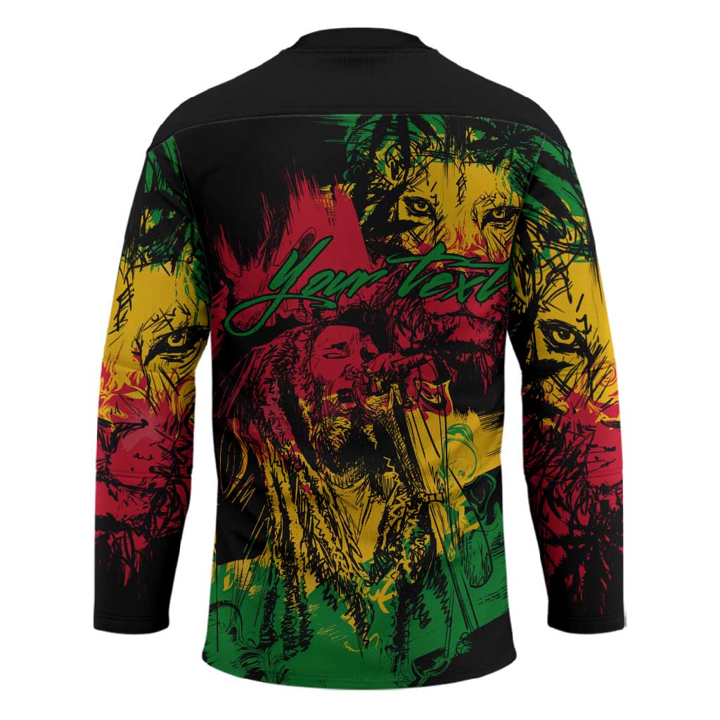 Personalized Rastafarian Lion Legend Bob Hockey Jersey Black Jamaican Reggae Sketch Portrait