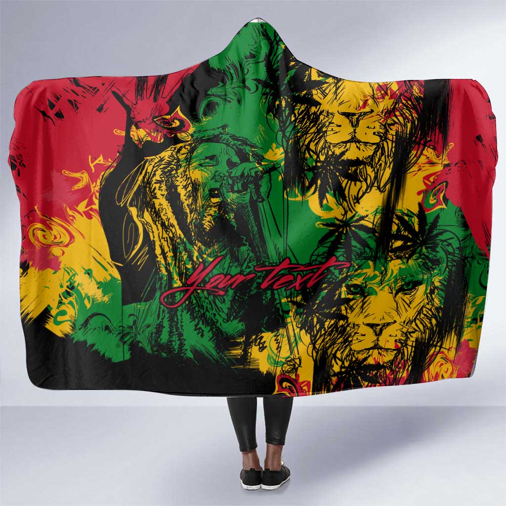 Rastafarian Lion Legend Bob Hooded Blanket Black Jamaican Reggae Festival Sketch Portrait