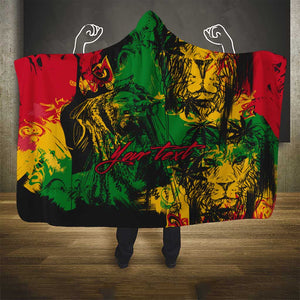 Rastafarian Lion Legend Bob Hooded Blanket Black Jamaican Reggae Festival Sketch Portrait