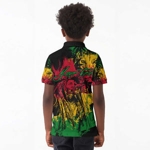 Rastafarian Lion Legend Bob Kid Polo Shirt Black Jamaican Reggae Festival Sketch Portrait