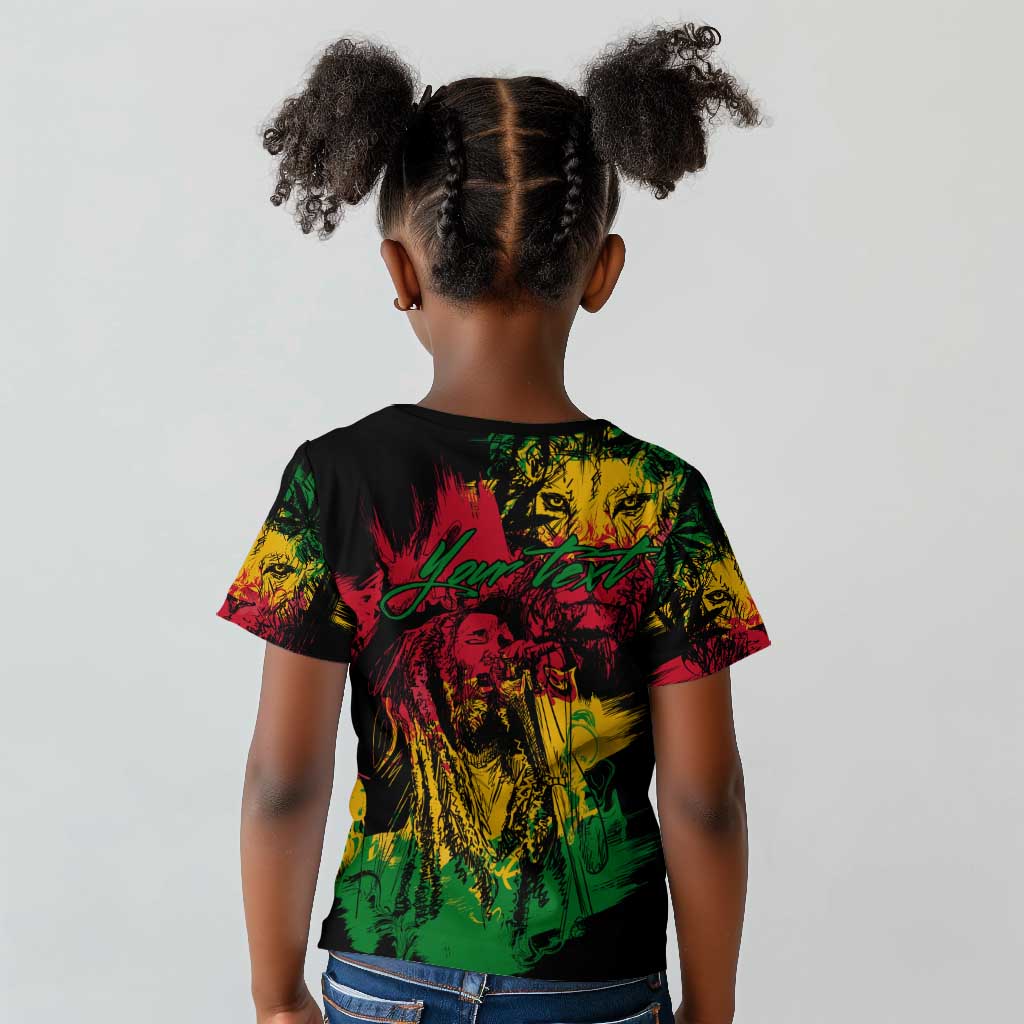 Rastafarian Lion Legend Bob Kid T shirt Black Jamaican Reggae Festival Sketch Portrait