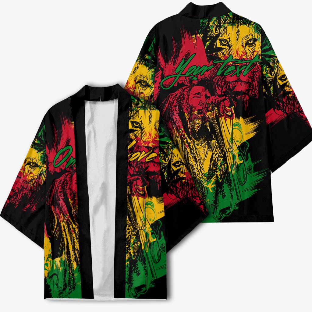 Personalized Rastafarian Lion Legend Bob Kimono Black Jamaican Reggae Sketch Portrait