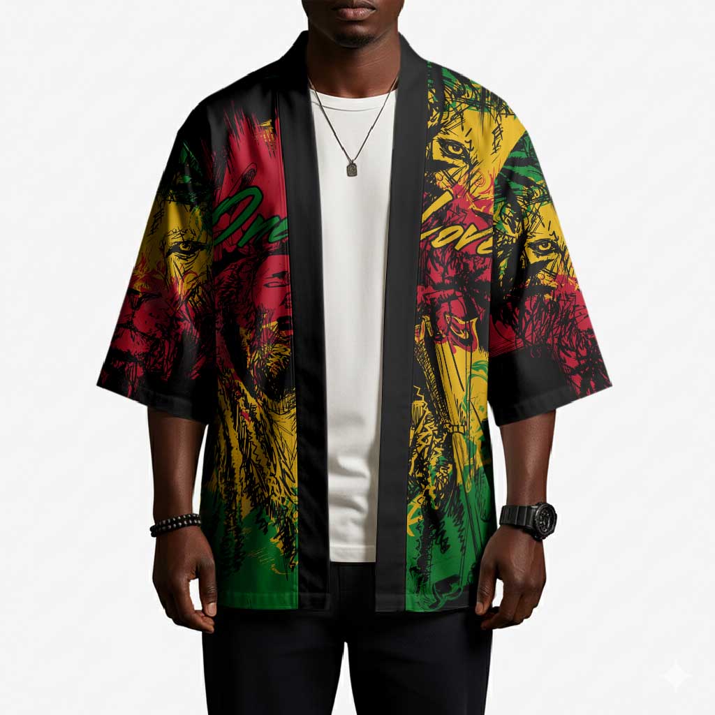 Personalized Rastafarian Lion Legend Bob Kimono Black Jamaican Reggae Sketch Portrait