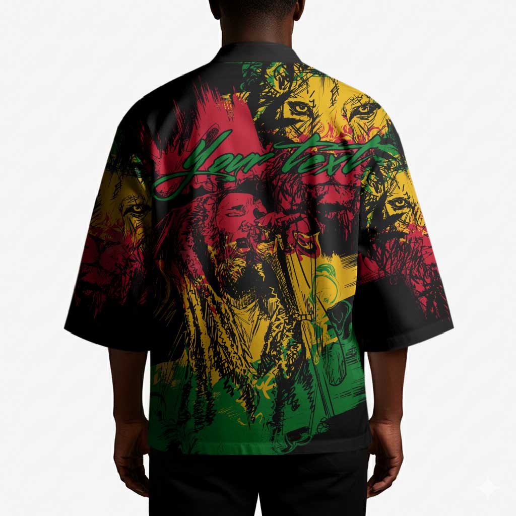 Personalized Rastafarian Lion Legend Bob Kimono Black Jamaican Reggae Sketch Portrait