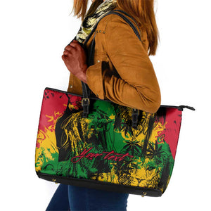 Rastafarian Lion Legend Bob Leather Tote Bag Black Jamaican Reggae Festival Sketch Portrait