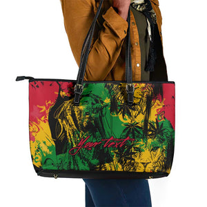 Rastafarian Lion Legend Bob Leather Tote Bag Black Jamaican Reggae Festival Sketch Portrait