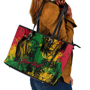 Rastafarian Lion Legend Bob Leather Tote Bag Black Jamaican Reggae Festival Sketch Portrait