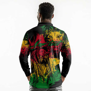 Rastafarian Lion Legend Bob Long Sleeve Polo Shirt Black Jamaican Reggae Festival Sketch Portrait