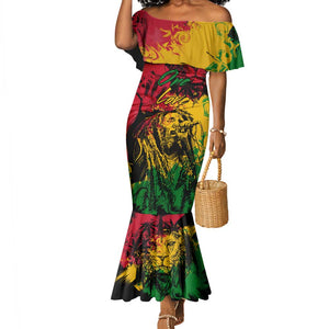 Rastafarian Lion Legend Bob Mermaid Dress Black Jamaican Reggae Festival Sketch Portrait