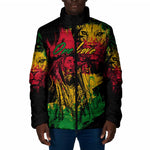 Personalized Rastafarian Lion Legend Bob Padded Jacket Black Jamaican Reggae Sketch Portrait