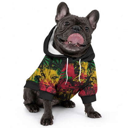 Rastafarian Lion Legend Bob Personalized Pet Hoodie Black Jamaican Reggae Festival Sketch Portrait