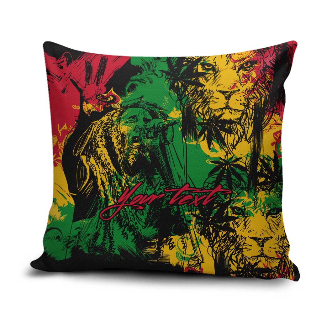 Personalized Rastafarian Lion Legend Bob Pillow Cover Black Jamaican Reggae Sketch Portrait