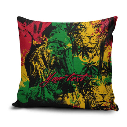Personalized Rastafarian Lion Legend Bob Pillow Cover Black Jamaican Reggae Sketch Portrait