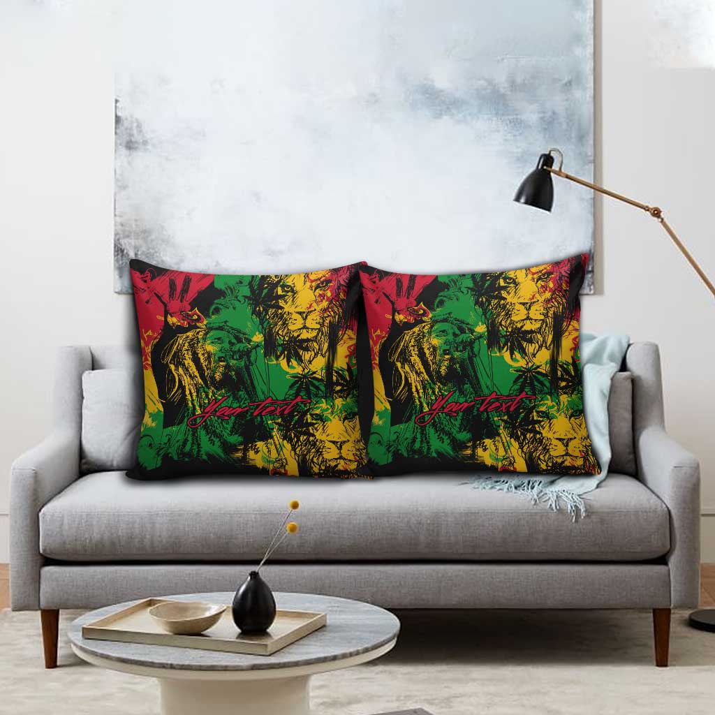 Personalized Rastafarian Lion Legend Bob Pillow Cover Black Jamaican Reggae Sketch Portrait