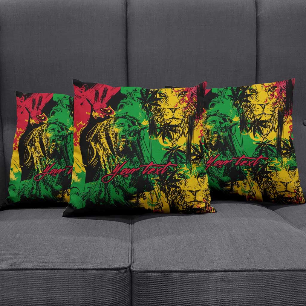 Personalized Rastafarian Lion Legend Bob Pillow Cover Black Jamaican Reggae Sketch Portrait