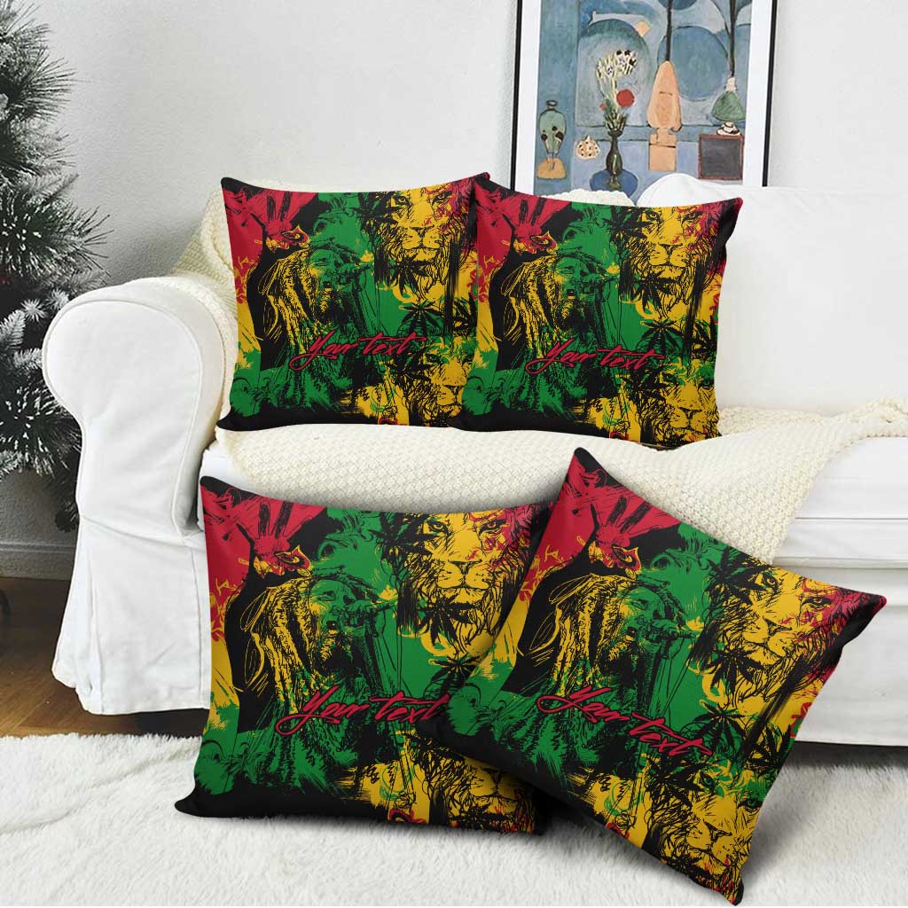 Personalized Rastafarian Lion Legend Bob Pillow Cover Black Jamaican Reggae Sketch Portrait